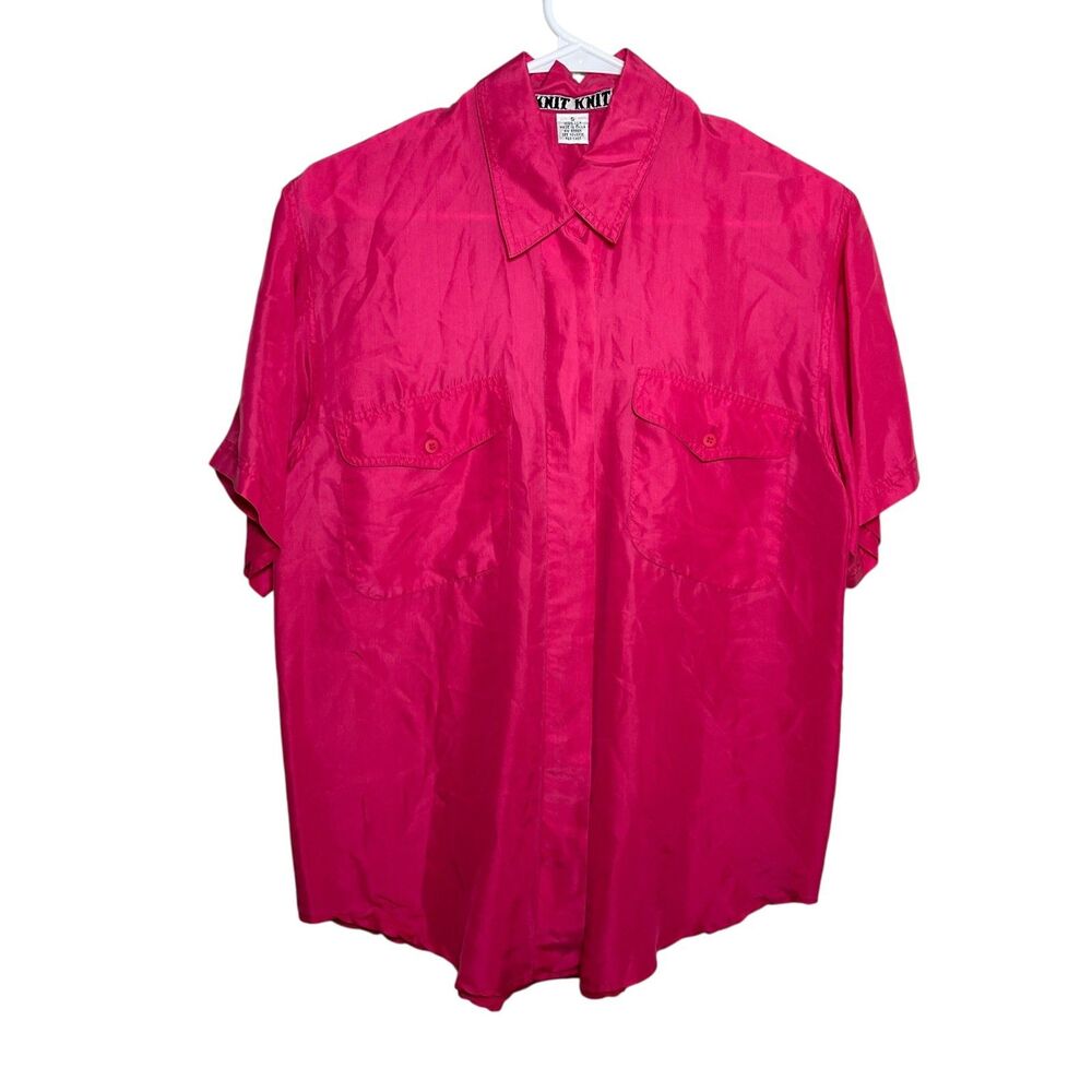 Knit Knit Blouse Women's Small 100% Silk Button Up Collared Short Sleeve Shirt